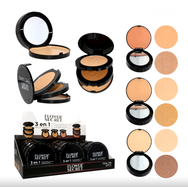 Polvo compacto + Base + iluminador 3en1